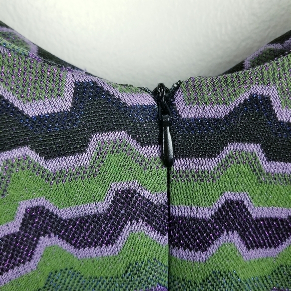 Zara Metallic Purple Green Glitter Chevron Patterned Long Sleeve Bodycon Dress - Picture 10 of 14